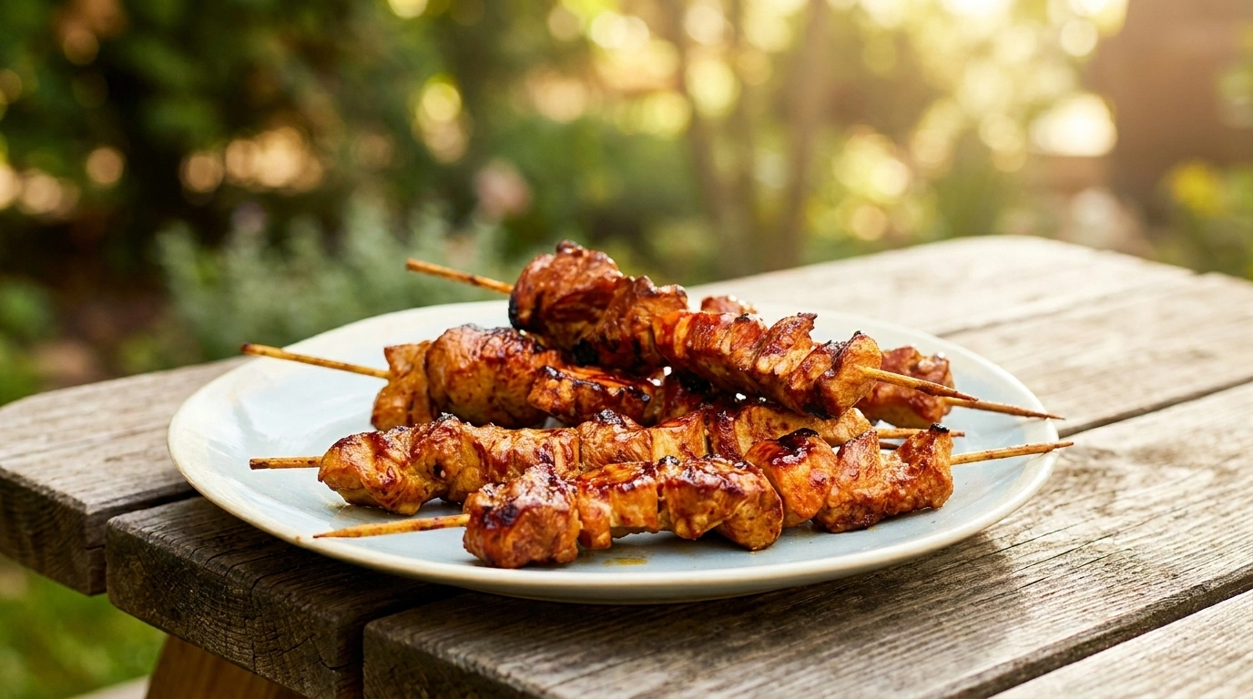 Asiatiska grillspett på fläskkött
